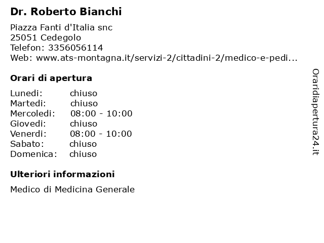 Ambulatorio Comunale Dr. Roberto Bianchi a Cedegolo: indirizzo e orari di apertura