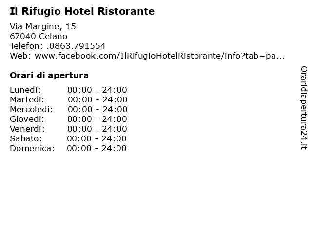 Il Rifugio Hotel Ristorante a Celano: indirizzo e orari di apertura
