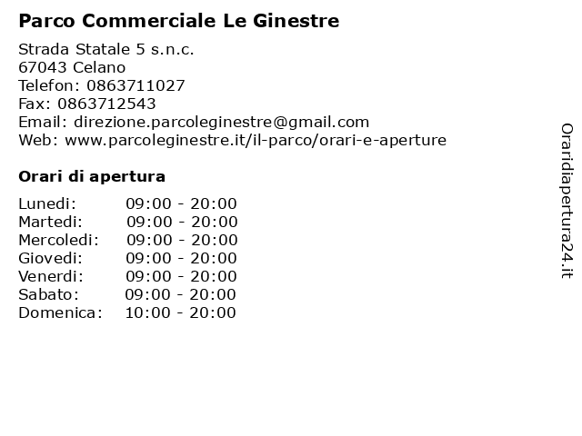 Parco Commerciale Le Ginestre a Celano: indirizzo e orari di apertura