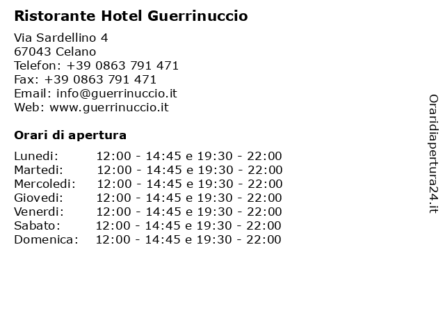 Ristorante Hotel Guerrinuccio a Celano: indirizzo e orari di apertura