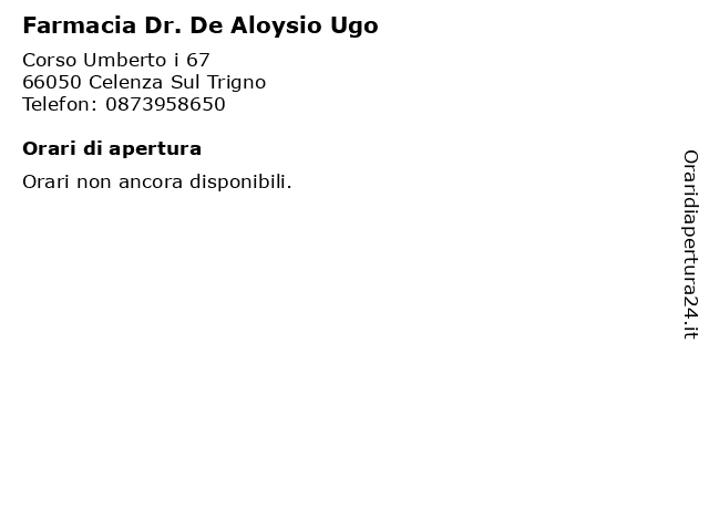 Farmacia Dr. De Aloysio Ugo a Celenza Sul Trigno: indirizzo e orari di apertura