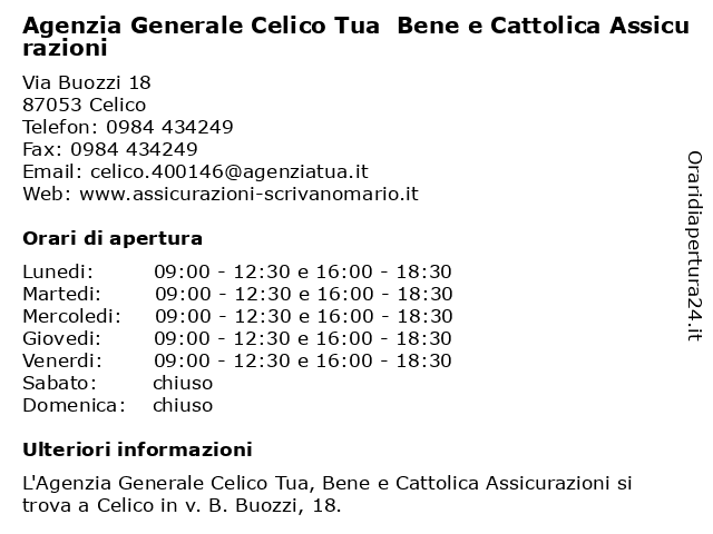 Agenzia Generale Celico Tua  Bene e Cattolica Assicurazioni a Celico: indirizzo e orari di apertura