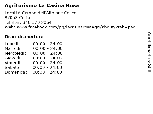 Agriturismo La Casina Rosa a Celico: indirizzo e orari di apertura