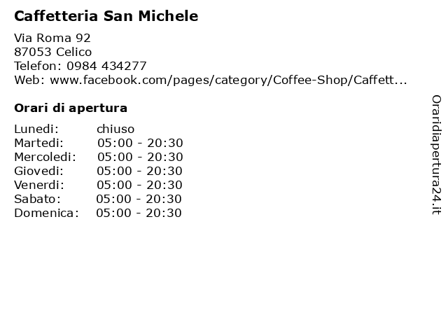 Caffetteria San Michele a Celico: indirizzo e orari di apertura