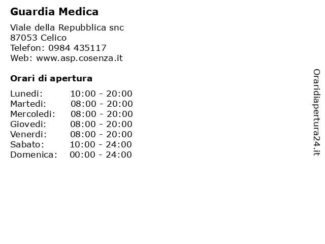 Guardia Medica a Celico: indirizzo e orari di apertura