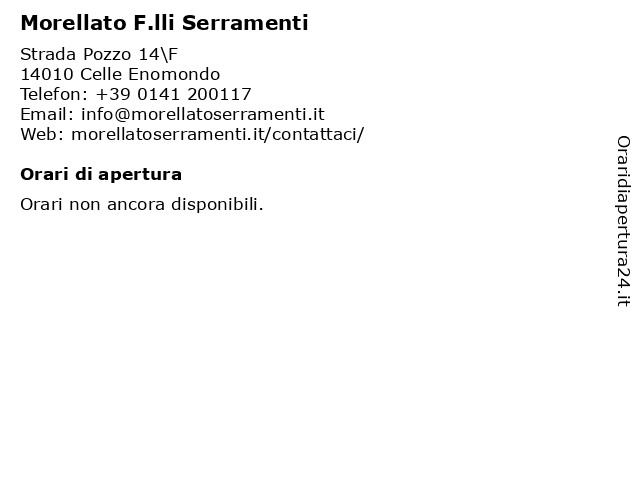 ᐅ Orari Morellato F Lli Serramenti Strada Pozzo 14 F Celle Enomondo