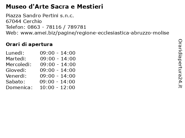 Museo d'Arte Sacra e Mestieri a Cerchio: indirizzo e orari di apertura
