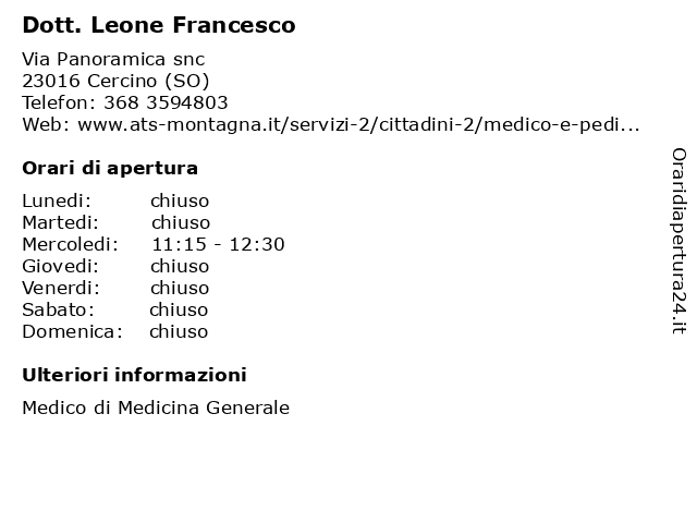 Dott. Leone Francesco a Cercino (SO): indirizzo e orari di apertura