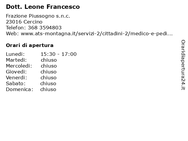 Dott. Leone Francesco a Cercino: indirizzo e orari di apertura