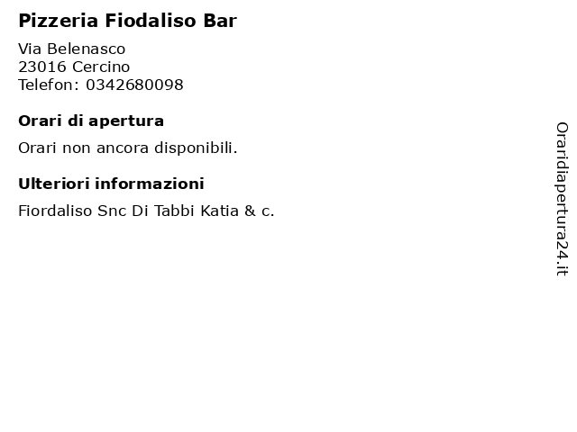 Pizzeria Fiodaliso Bar a Cercino: indirizzo e orari di apertura