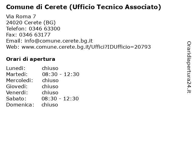 COMUNE DI Cerete (EDILIZIA PRIVATA) a Cerete (BG): indirizzo e orari di apertura