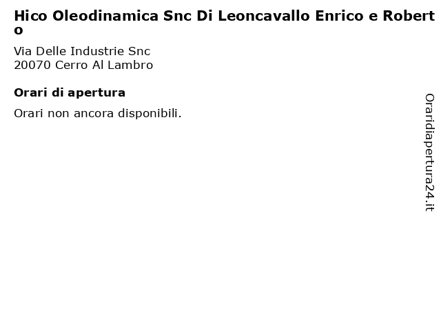 Hico Oleodinamica Snc Di Leoncavallo Enrico e Roberto a Cerro Al Lambro: indirizzo e orari di apertura