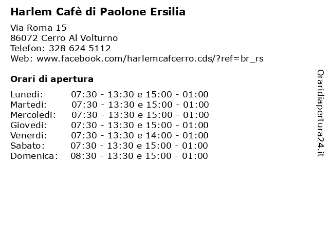 Harlem Cafè di Paolone Ersilia a Cerro Al Volturno: indirizzo e orari di apertura
