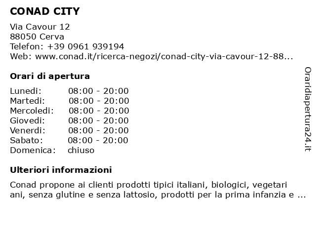 CONAD CITY a Cerva: indirizzo e orari di apertura