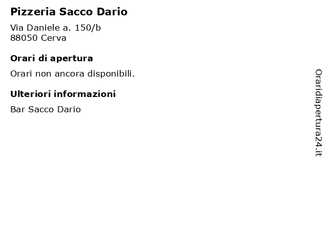 Pizzeria Sacco Dario a Cerva: indirizzo e orari di apertura