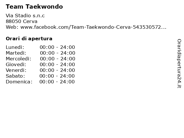 Team Taekwondo a Cerva: indirizzo e orari di apertura