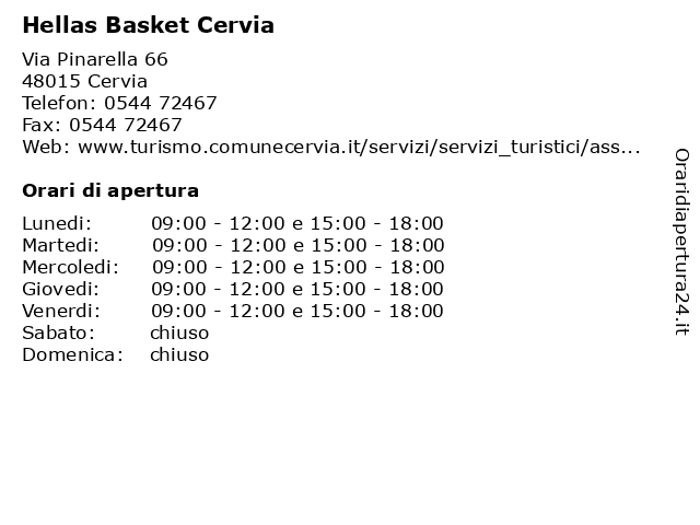 Hellas Basket Cervia a Cervia: indirizzo e orari di apertura
