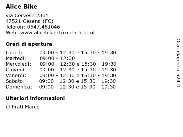 Alice Bike a Cesena (FC): indirizzo e orari di apertura