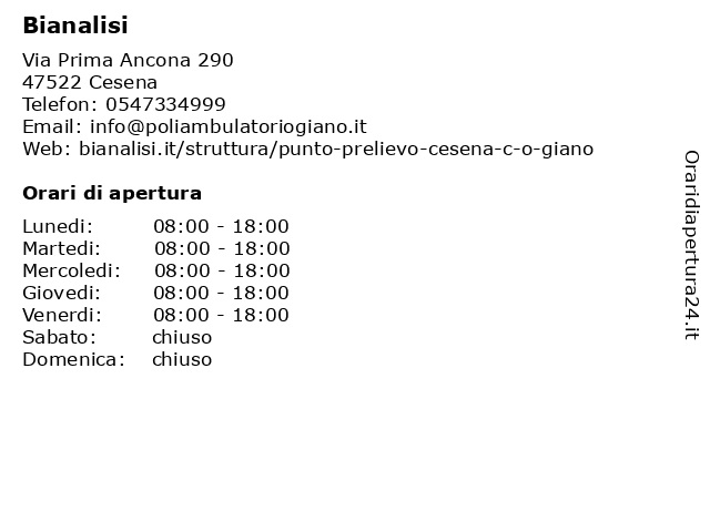 Bianalisi a Cesena: indirizzo e orari di apertura