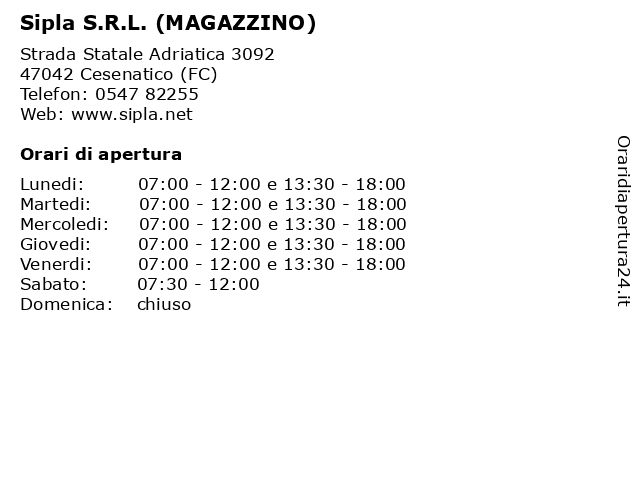 Sipla S.R.L. (MAGAZZINO) a Cesenatico (FC): indirizzo e orari di apertura