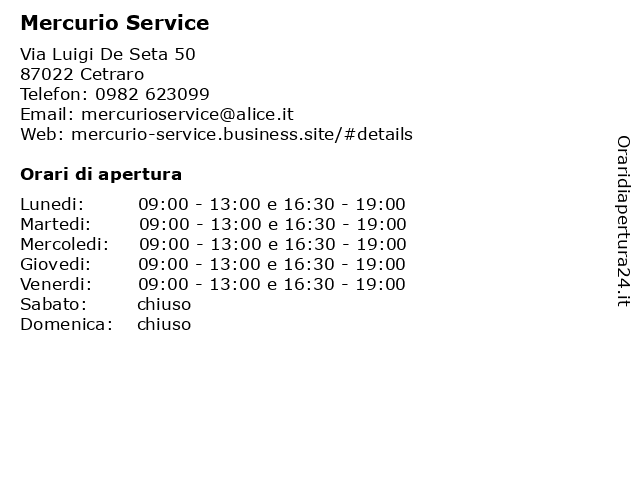 Mercurio Service a Cetraro: indirizzo e orari di apertura