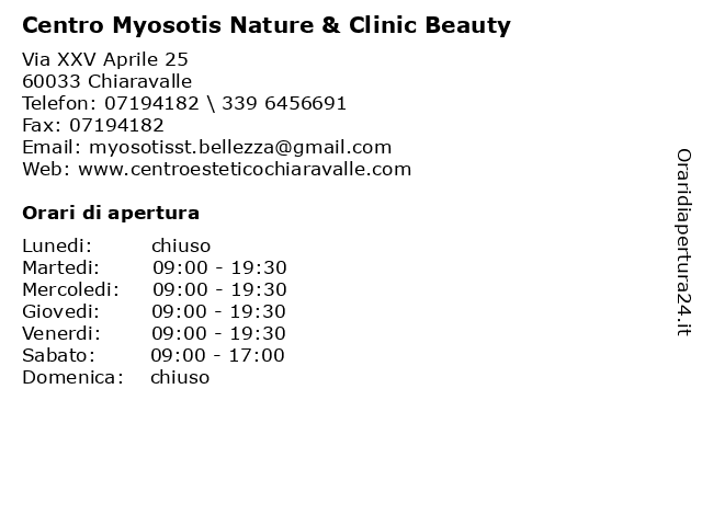 Centro Myosotis Nature & Clinic Beauty a Chiaravalle: indirizzo e orari di apertura