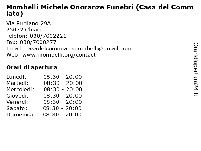 Mombelli Michele Onoranze Funebri (Casa del Commiato) a Chiari: indirizzo e orari di apertura