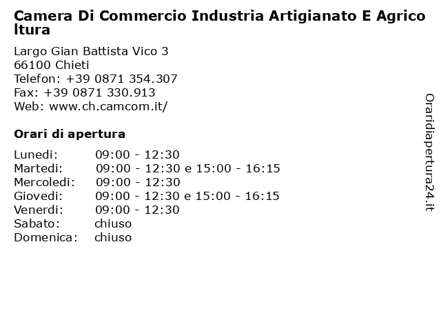 Camera Di Commercio Industria Artigianato E Agricoltura a Chieti: indirizzo e orari di apertura