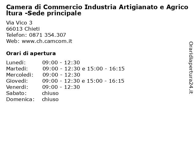 Camera di Commercio Industria Artigianato e Agricoltura -Sede principale a Chieti: indirizzo e orari di apertura