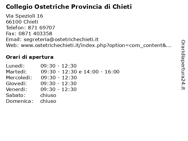 Collegio Ostetriche Provincia di Chieti a Chieti: indirizzo e orari di apertura