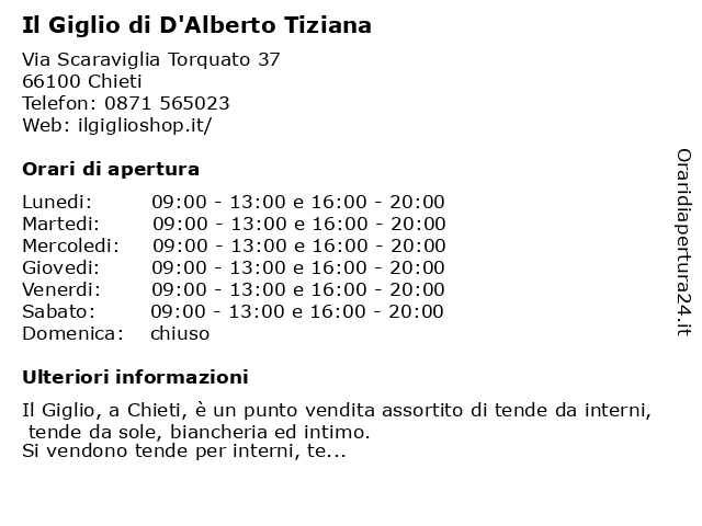 Il Giglio Di d'Alberto Tiziana a Chieti: indirizzo e orari di apertura