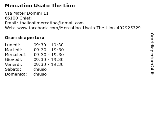 Mercatino Usato The Lion a Chieti: indirizzo e orari di apertura