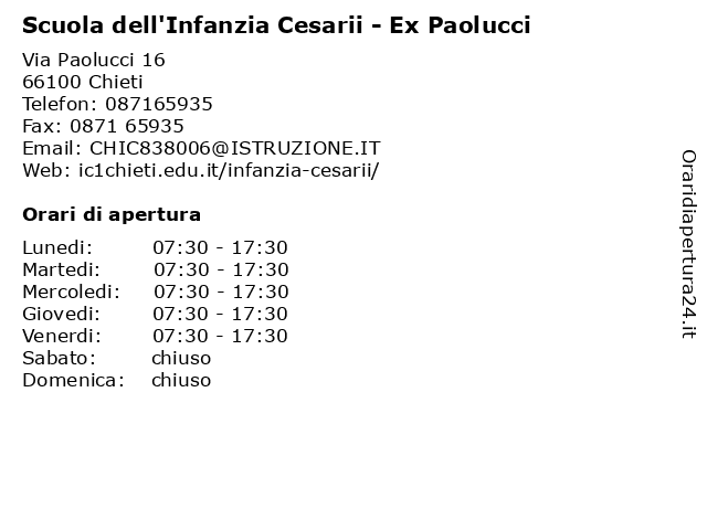 Scuola dell'Infanzia Cesarii - Ex Paolucci a Chieti: indirizzo e orari di apertura