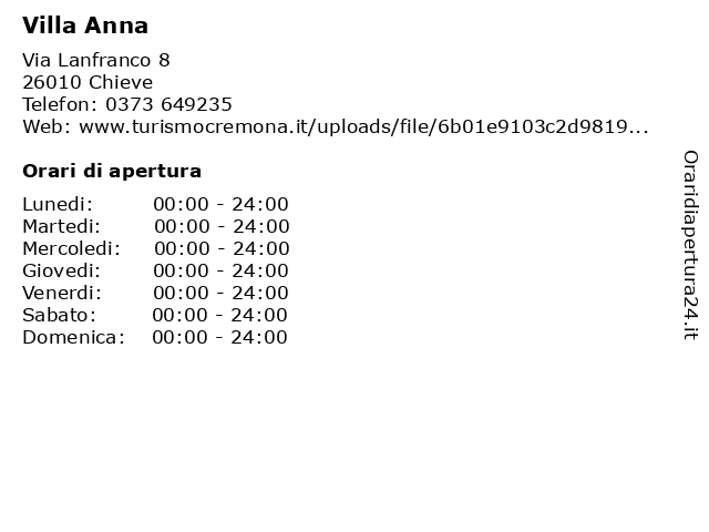 Villa Anna a Chieve: indirizzo e orari di apertura