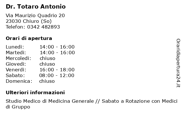 Dr. Totaro Antonio a Chiuro (So): indirizzo e orari di apertura