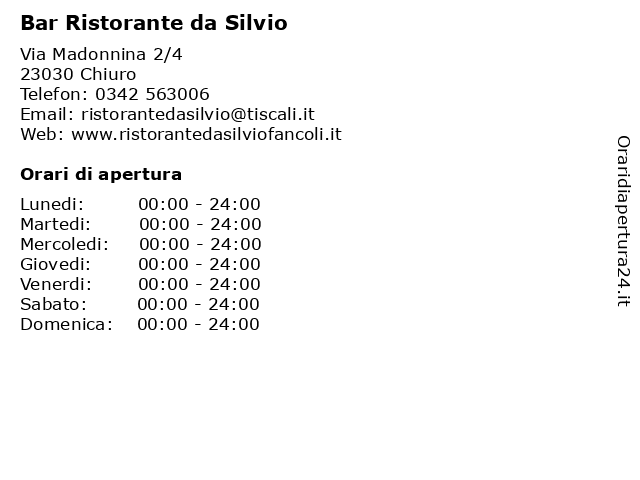 Bar Ristorante da Silvio a Chiuro: indirizzo e orari di apertura