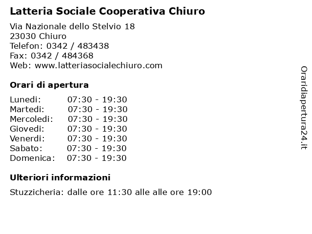 Latteria Sociale Cooperativa Chiuro a Chiuro: indirizzo e orari di apertura
