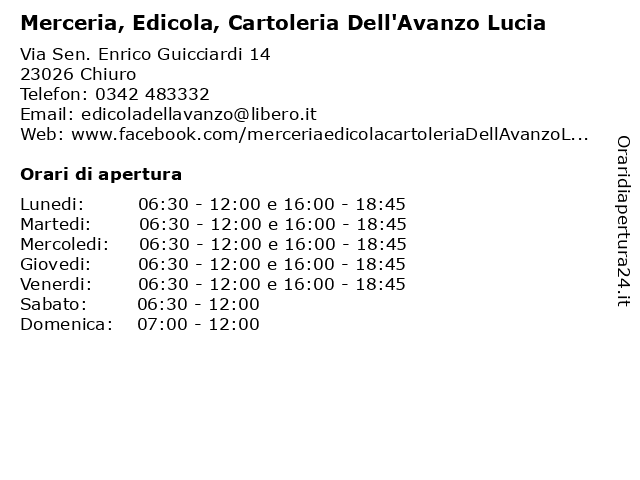 Merceria, Edicola, Cartoleria Dell'Avanzo Lucia a Chiuro: indirizzo e orari di apertura