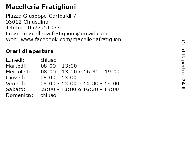 Macelleria Fratiglioni a Chiusdino: indirizzo e orari di apertura