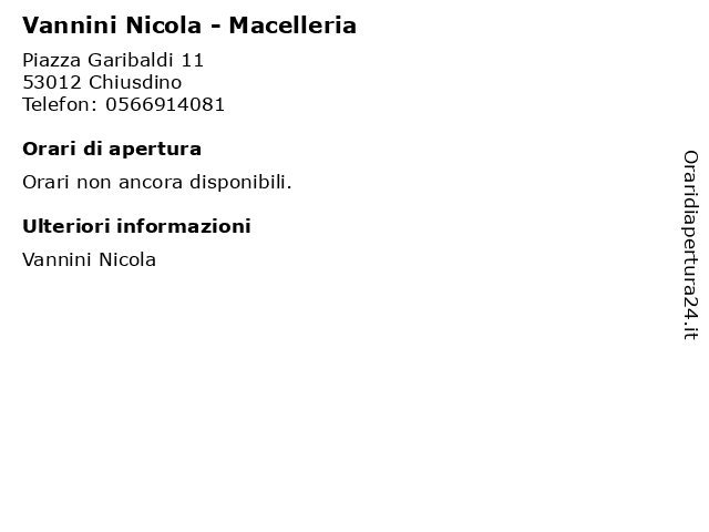 Vannini Nicola - Macelleria a Chiusdino: indirizzo e orari di apertura