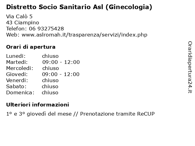 Distretto Socio Sanitario Asl (Ginecologia) a Ciampino: indirizzo e orari di apertura