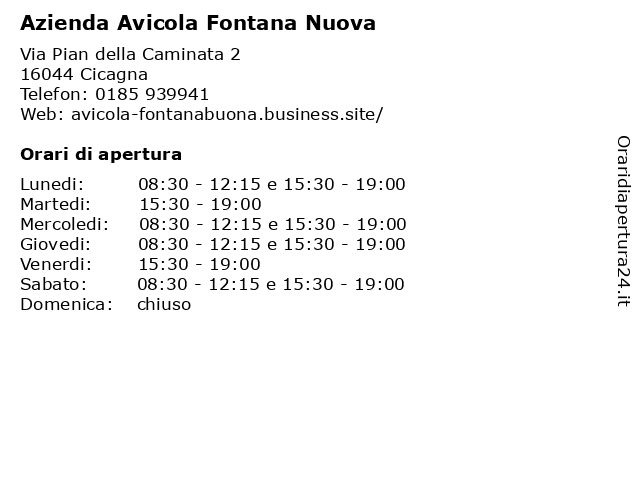 Azienda Avicola Fontana Nuova a Cicagna: indirizzo e orari di apertura