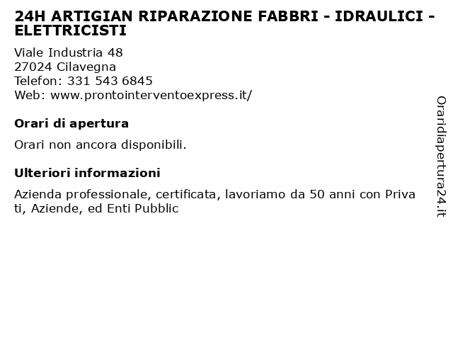 Artigian Casa 24 H Fabbro Elettricista Idraulico a Cilavegna (PV): indirizzo e orari di apertura