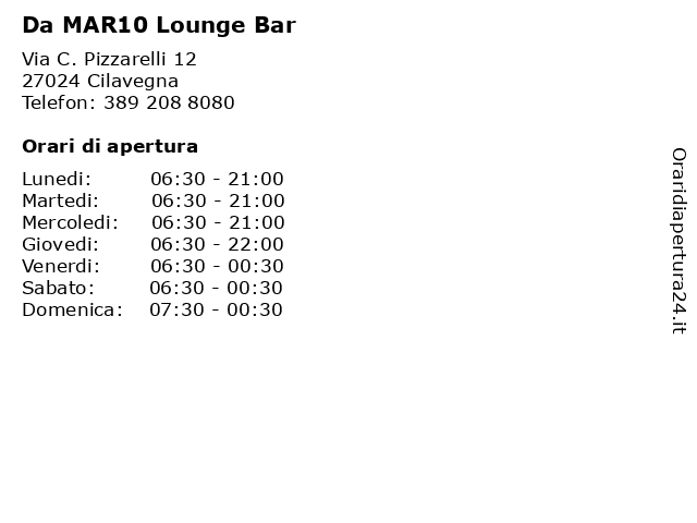 Da MAR10 Lounge Bar a Cilavegna: indirizzo e orari di apertura