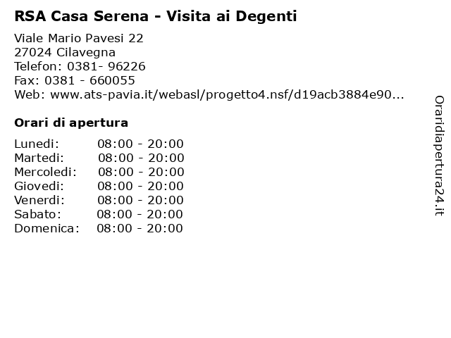 RSA Casa Serena - Visita ai Degenti a Cilavegna: indirizzo e orari di apertura