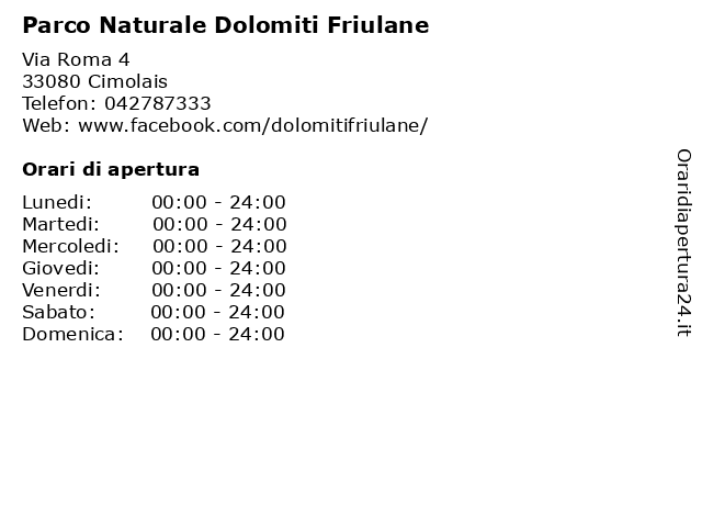 Parco Naturale Dolomiti Friulane a Cimolais: indirizzo e orari di apertura