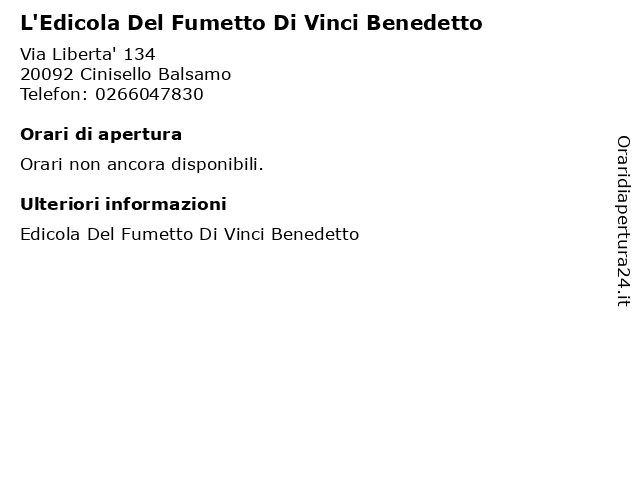 L'Edicola Del Fumetto Di Vinci Benedetto a Cinisello Balsamo: indirizzo e orari di apertura