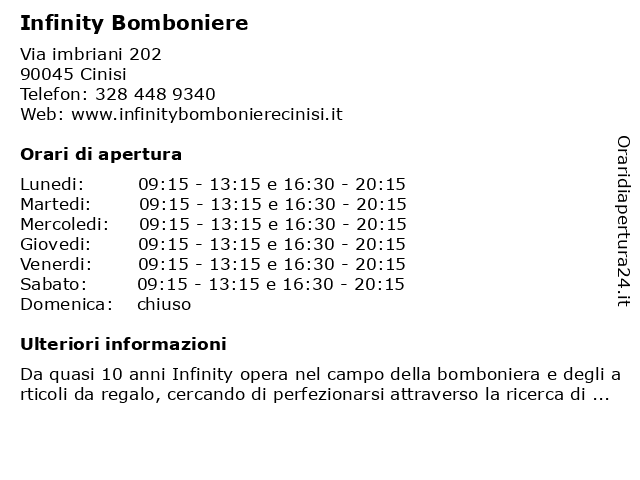 ᐅ Orari Infinity Bomboniere Via Imbriani 2 Cinisi