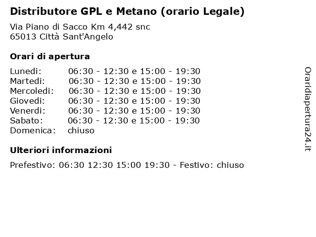 Distributore GPL e Metano (orario Legale) a Città Sant'Angelo: indirizzo e orari di apertura