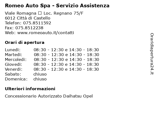 Romeo Auto Spa - Servizio Assistenza a Città di Castello: indirizzo e orari di apertura